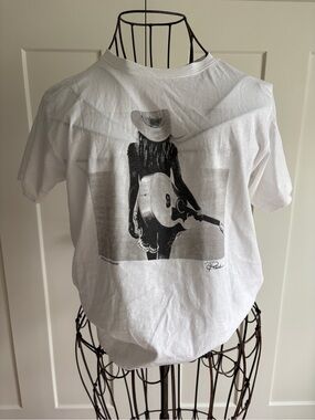 CPRESS Studio White Graphic Mushie Tee with Cowboy Guitar Print - Women